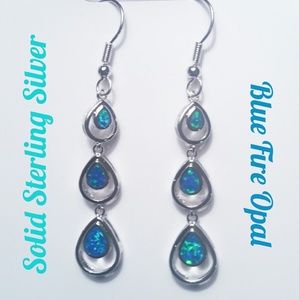 🎁SALE Sterling Silver Blue Fire Opal Earrings